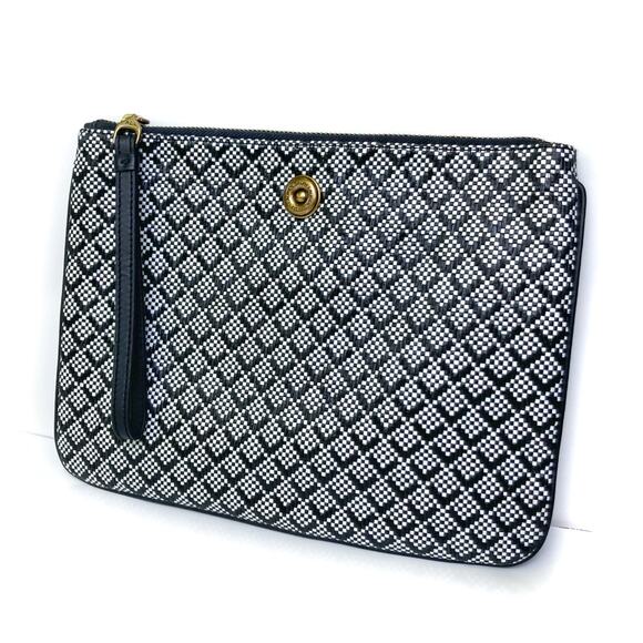 Ralph Lauren Black & White Woven Clutch Wristlet Organizer Pouch | Designer Gift - Picture 1 of 11